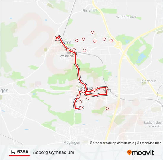 536A Bus Line Map