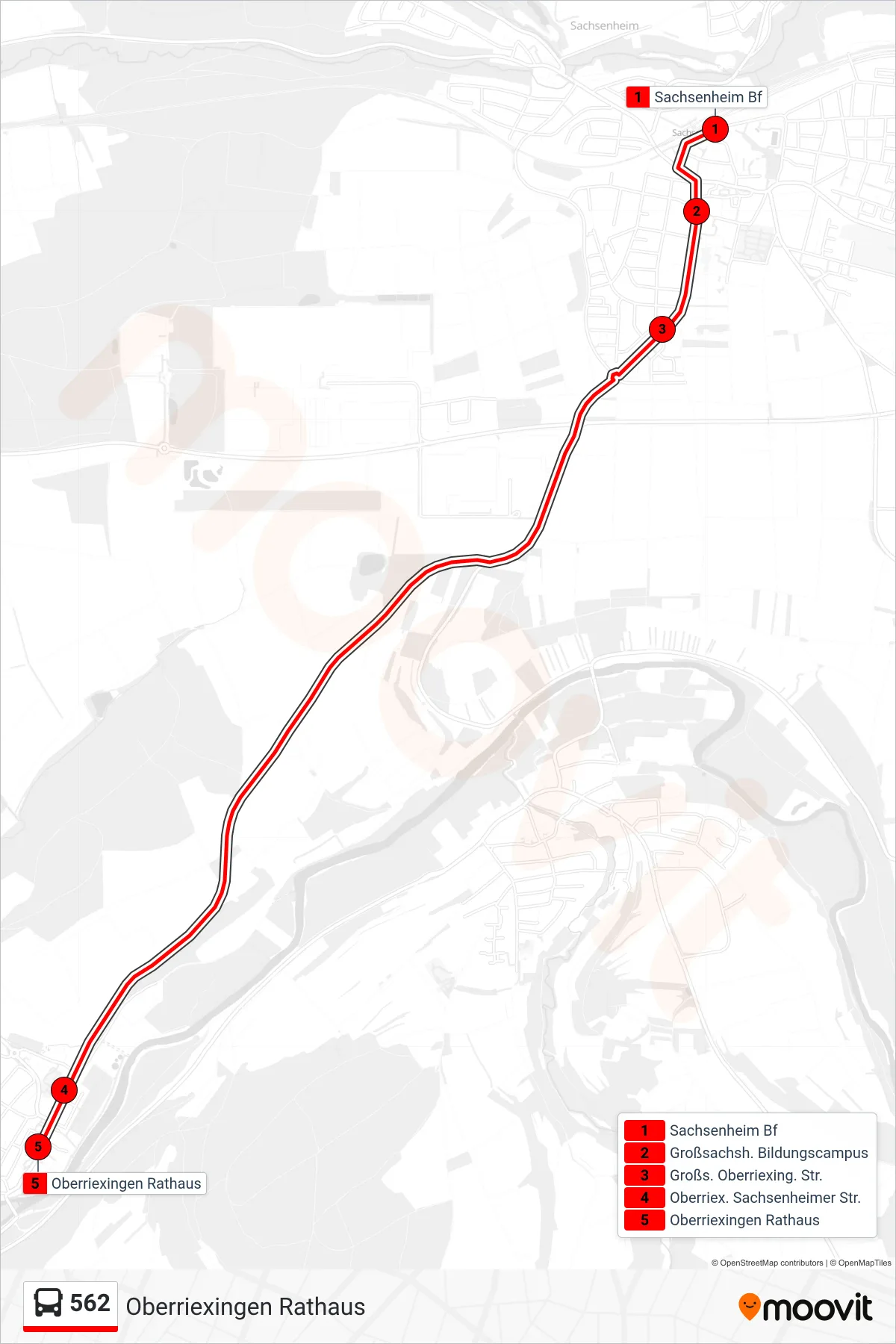 Linie 562 (Bus) Richtung Oberriexingen Rathaus: Route und Haltestellen auf der Karte