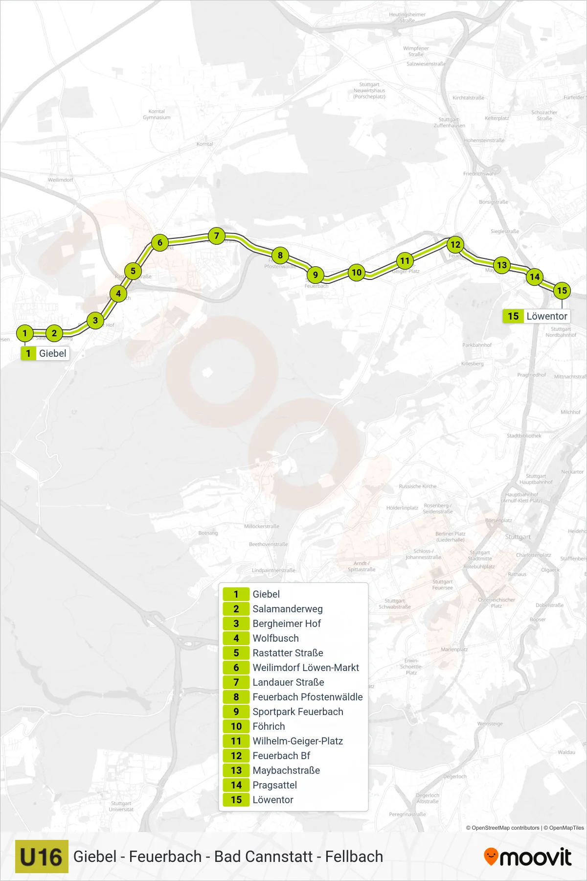 Linie U16 (U-Bahn) Richtung Löwentor: Route und Haltestellen auf der Karte
