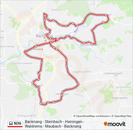 N36 Bus Line Map