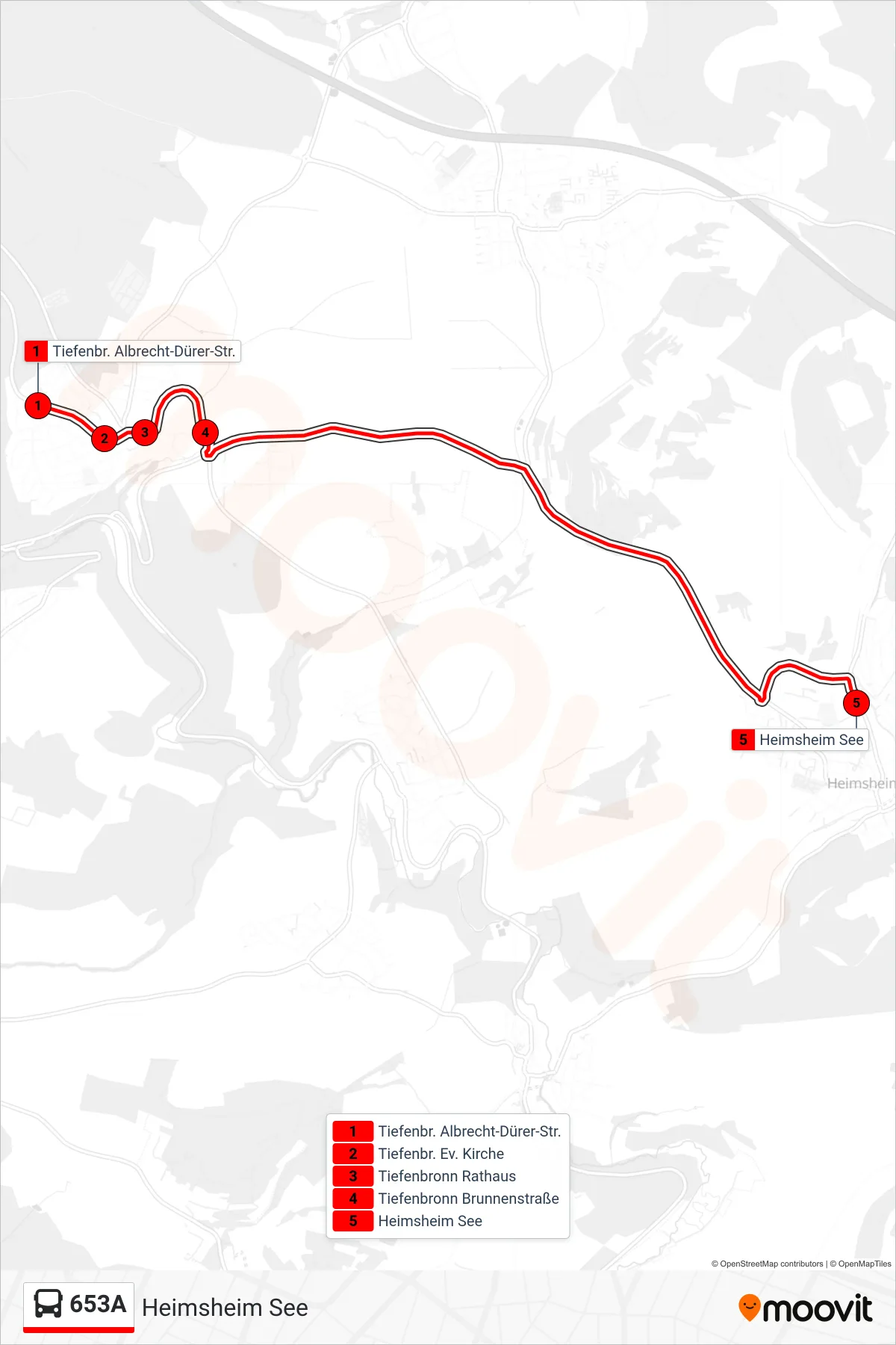 Linie 653A (Bus) Richtung Heimsheim See: Route und Haltestellen auf der Karte