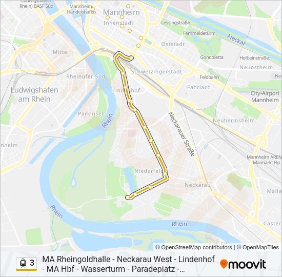 Трамвай 3: карта маршрута
