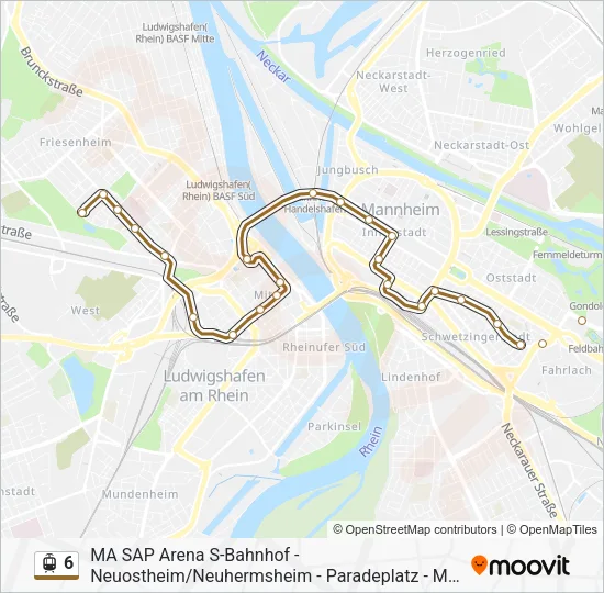 Трамвай 6: карта маршрута