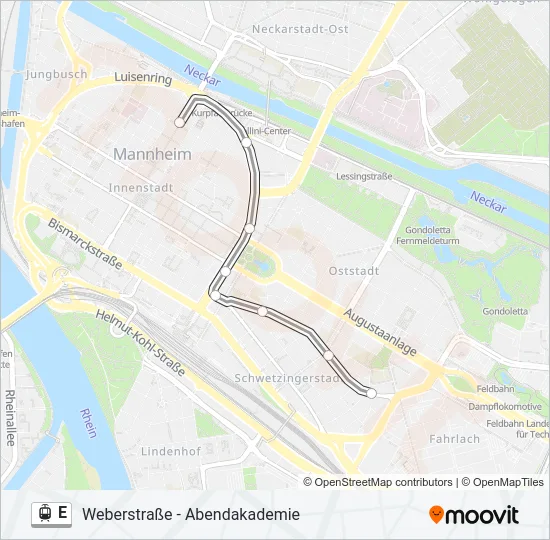 Трамвай E: карта маршрута