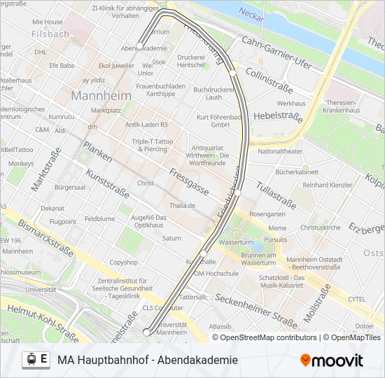 Трамвай E: карта маршрута