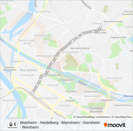 Трамвай E: карта маршрута