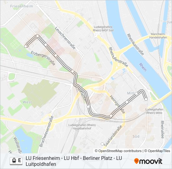 Трамвай E: карта маршрута