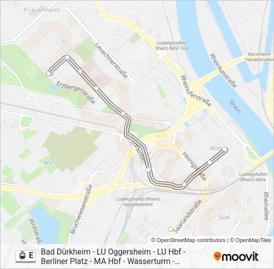 Трамвай E: карта маршрута