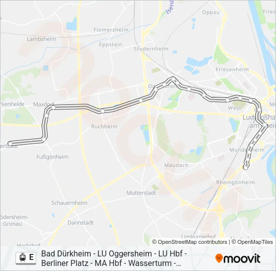 Трамвай E: карта маршрута