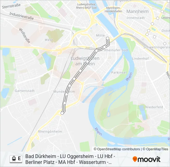 Трамвай E: карта маршрута