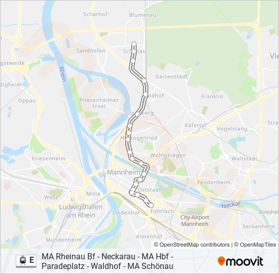 Трамвай E: карта маршрута