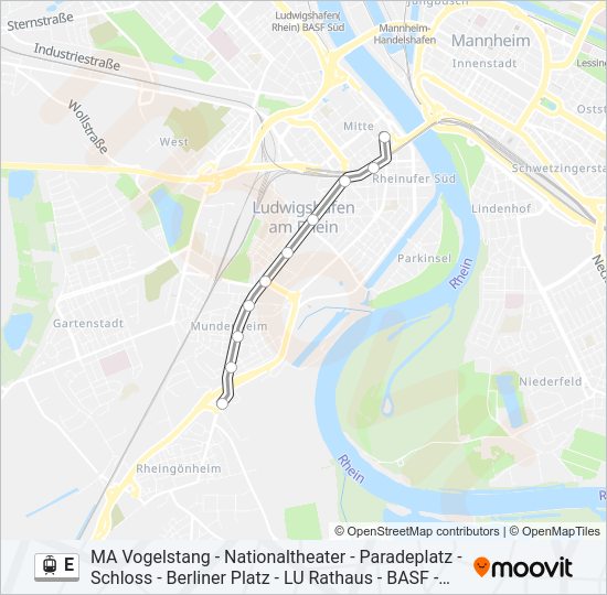 Трамвай E: карта маршрута