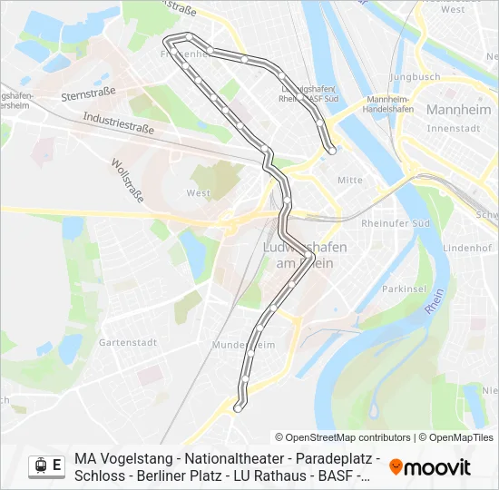 Трамвай E: карта маршрута