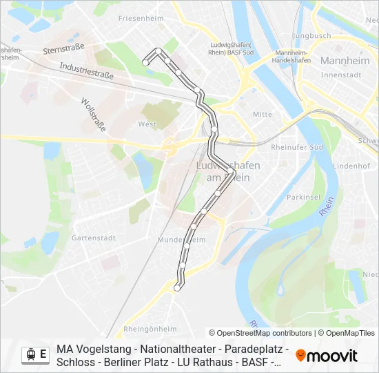 Трамвай E: карта маршрута