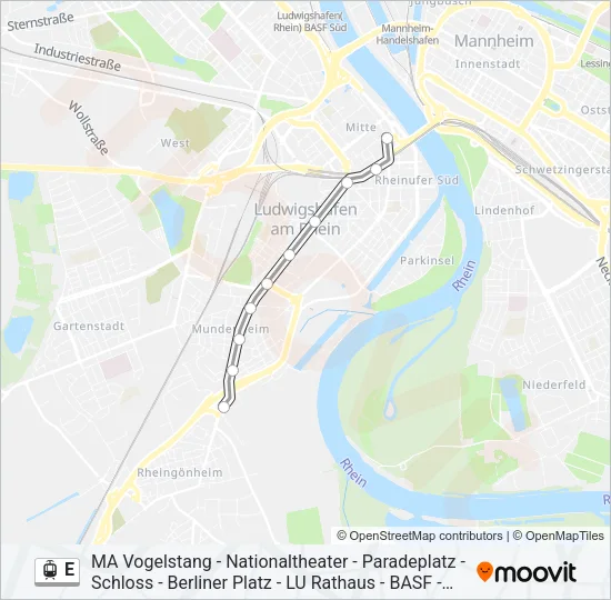 Трамвай E: карта маршрута