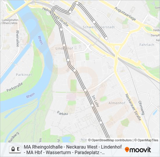 Трамвай E: карта маршрута