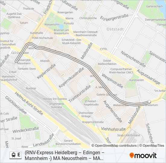 Трамвай E: карта маршрута