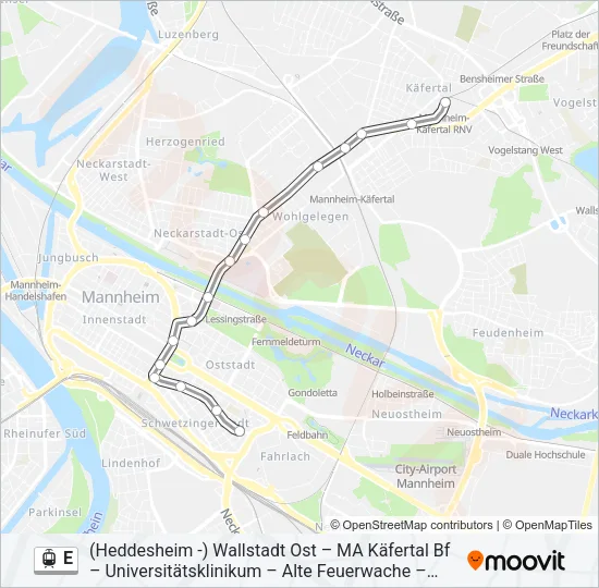 Трамвай E: карта маршрута