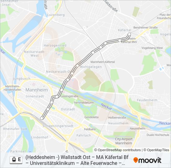 Трамвай E: карта маршрута