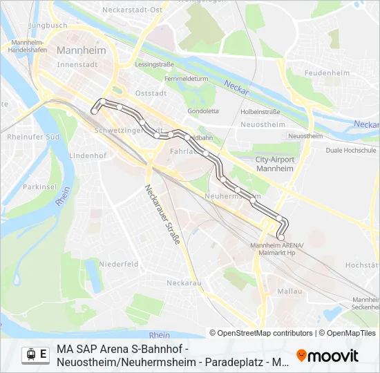 Трамвай E: карта маршрута