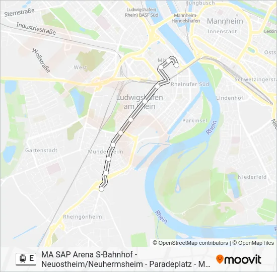 Трамвай E: карта маршрута