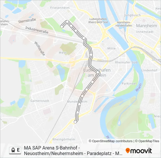 Трамвай E: карта маршрута