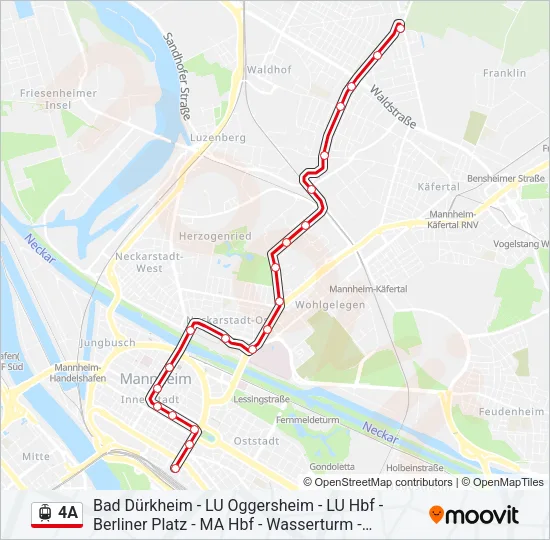 Straßenbahnlinie 4A Karte