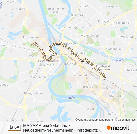 Трамвай 6A: карта маршрута