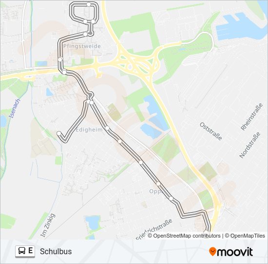Автобус E: карта маршрута