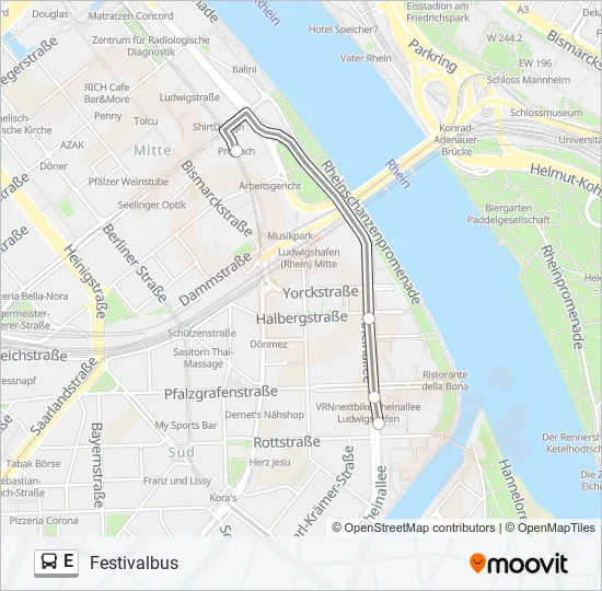 Автобус E: карта маршрута