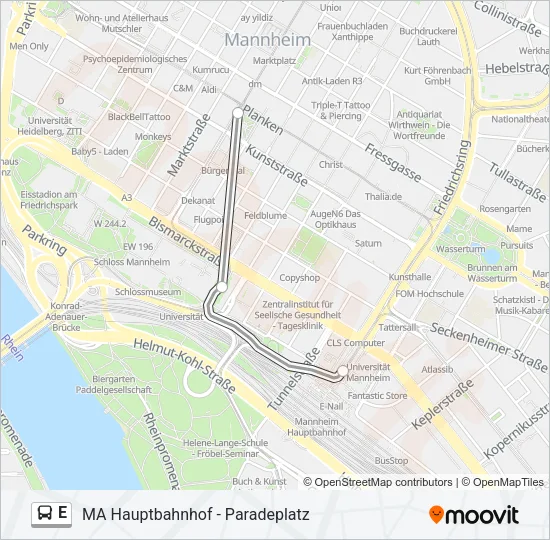Автобус E: карта маршрута
