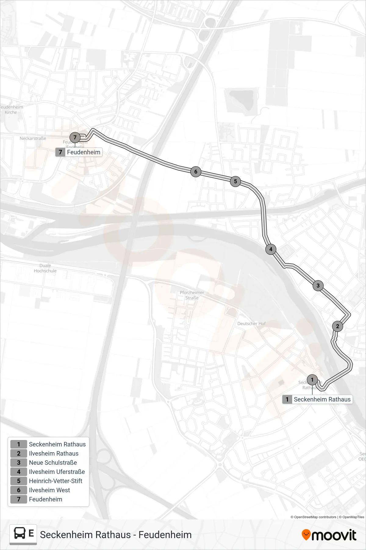 Linie E (Bus) Richtung Schulbus: Route und Haltestellen auf der Karte