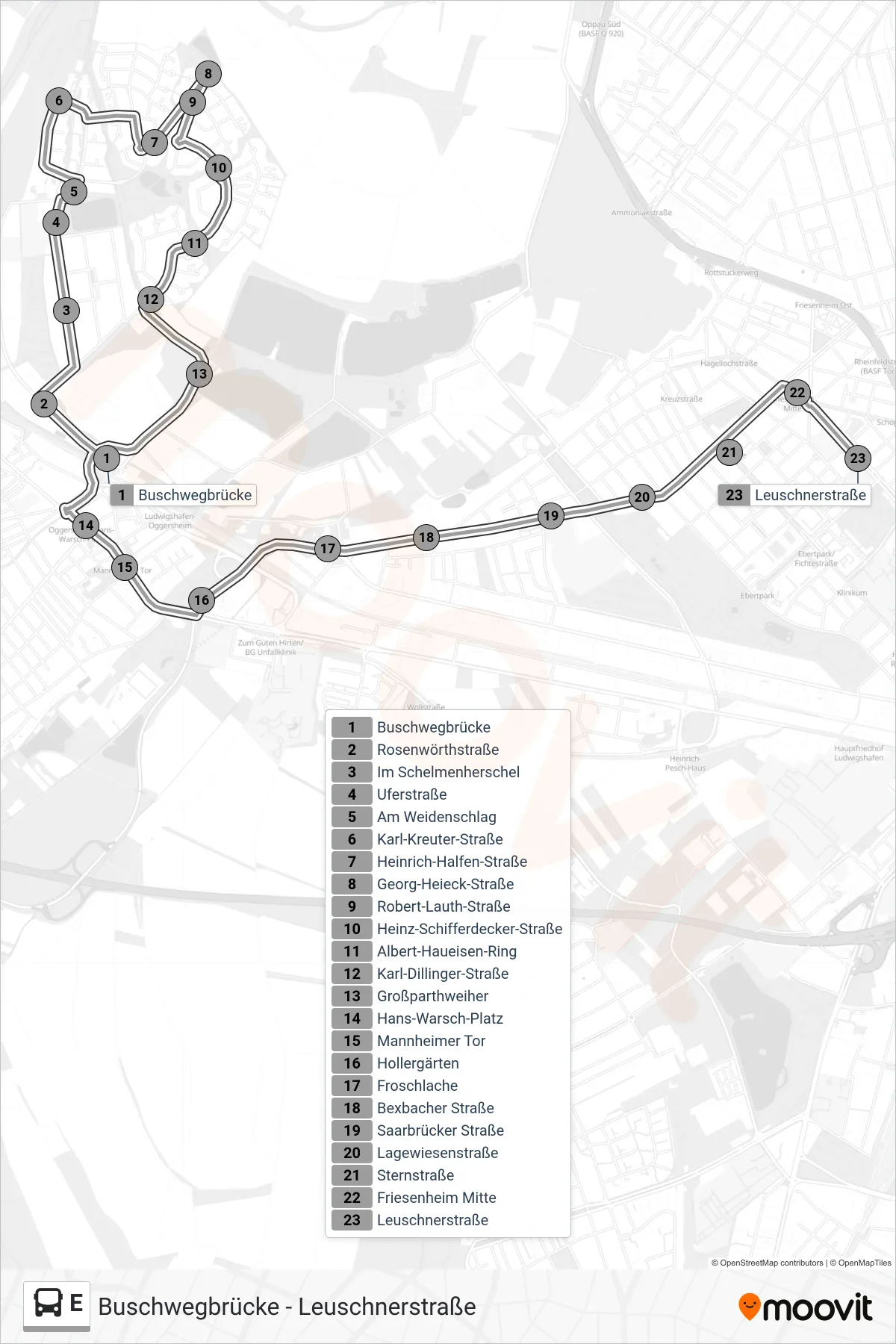 Linie E (Bus) Richtung Schulbus: Route und Haltestellen auf der Karte