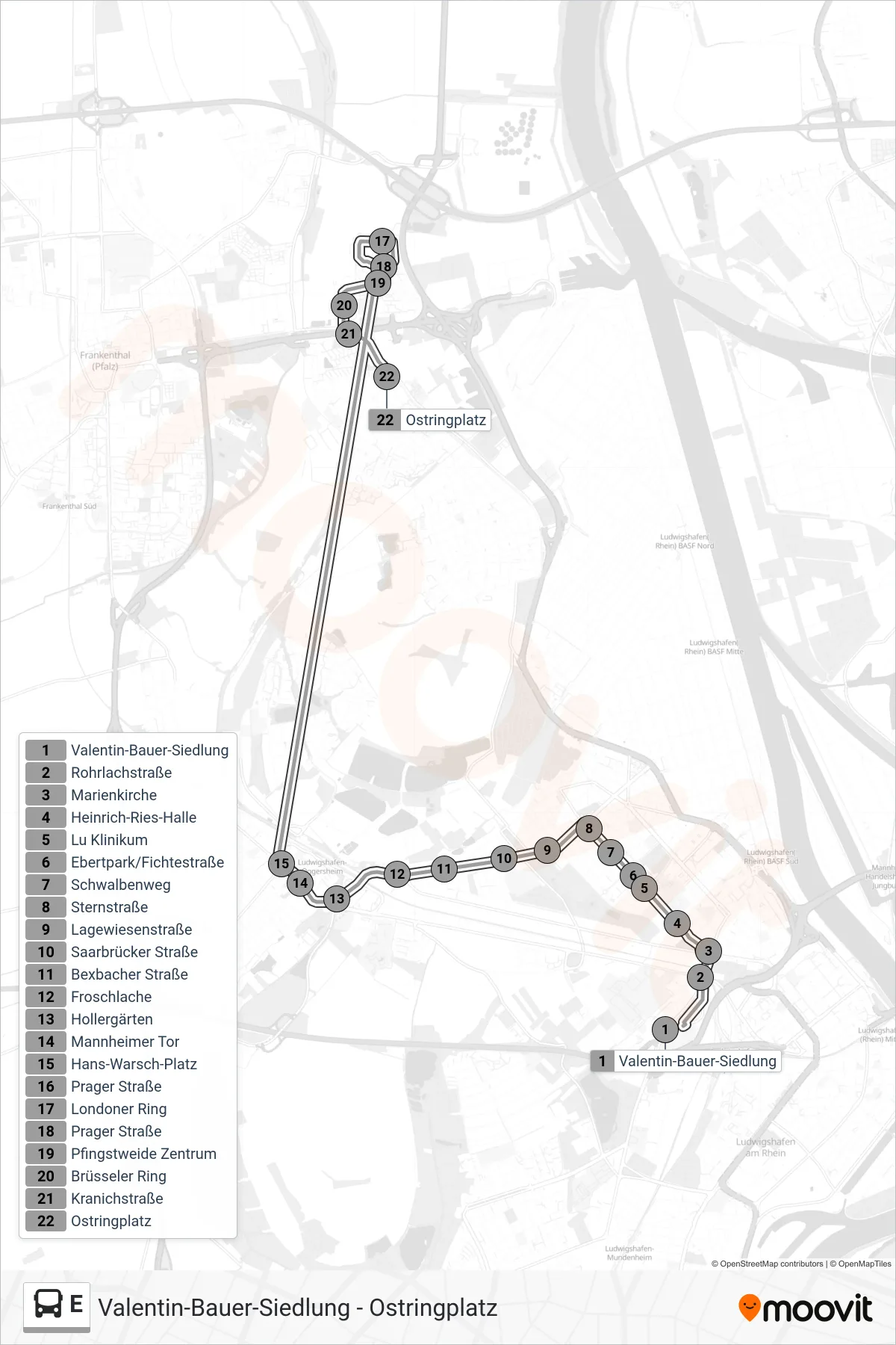 Linie E (Bus) Richtung Schulbus: Route und Haltestellen auf der Karte