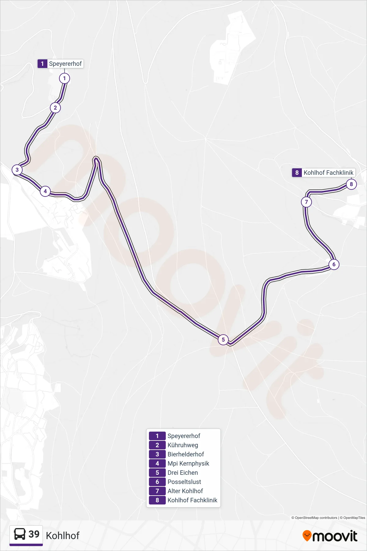 Linie 39 (Bus) Richtung Kohlhof: Route und Haltestellen auf der Karte