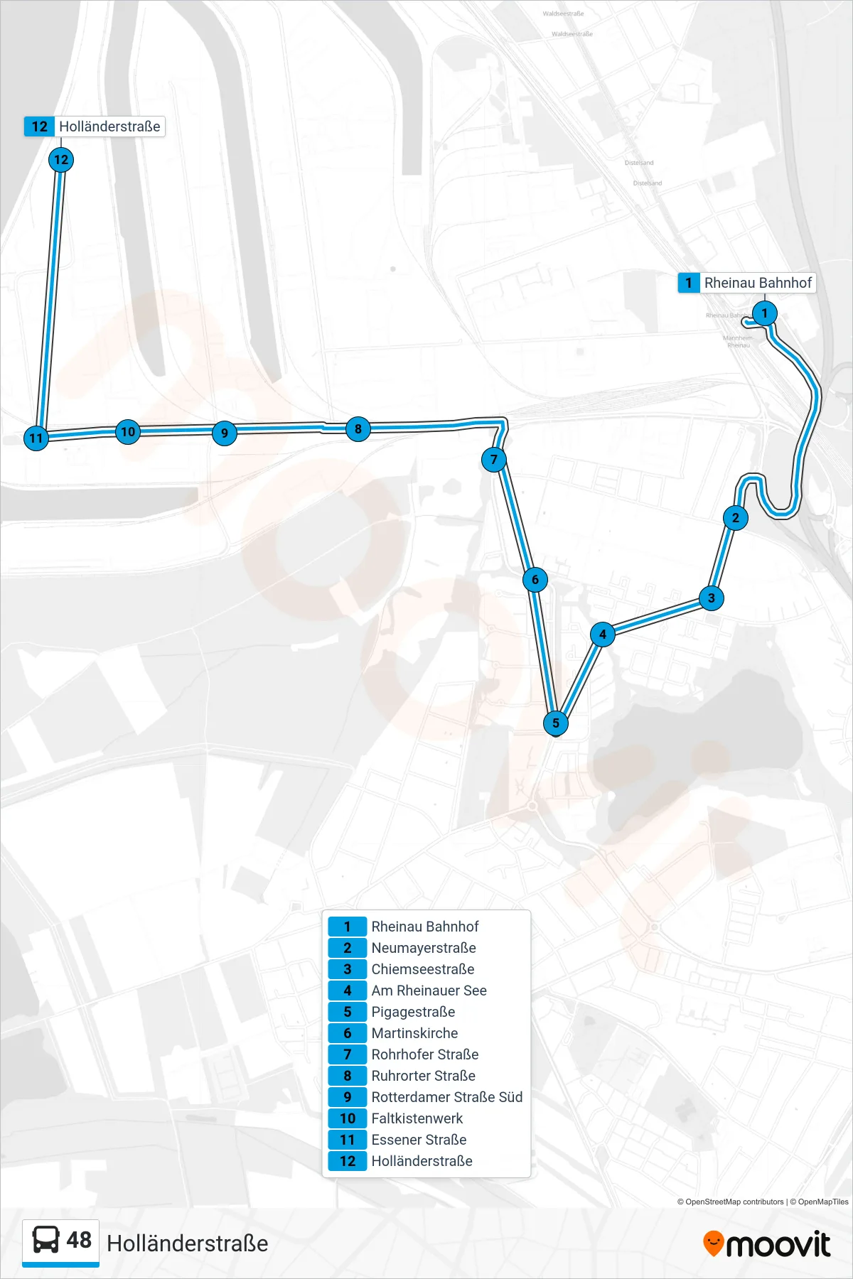 Linie 48 (Bus) Richtung Holländerstraße: Route und Haltestellen auf der Karte