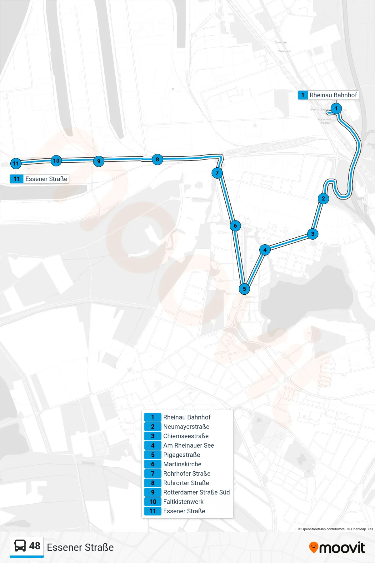 48 bus Line (Essener Straße) route and stops on a map