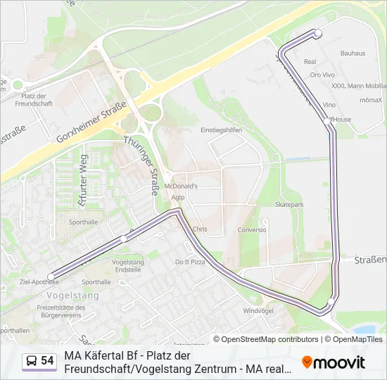 54 Bus Line Map