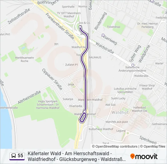 55 Bus Line Map