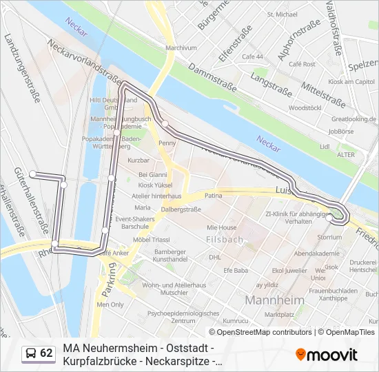 Автобус 62: карта маршрута