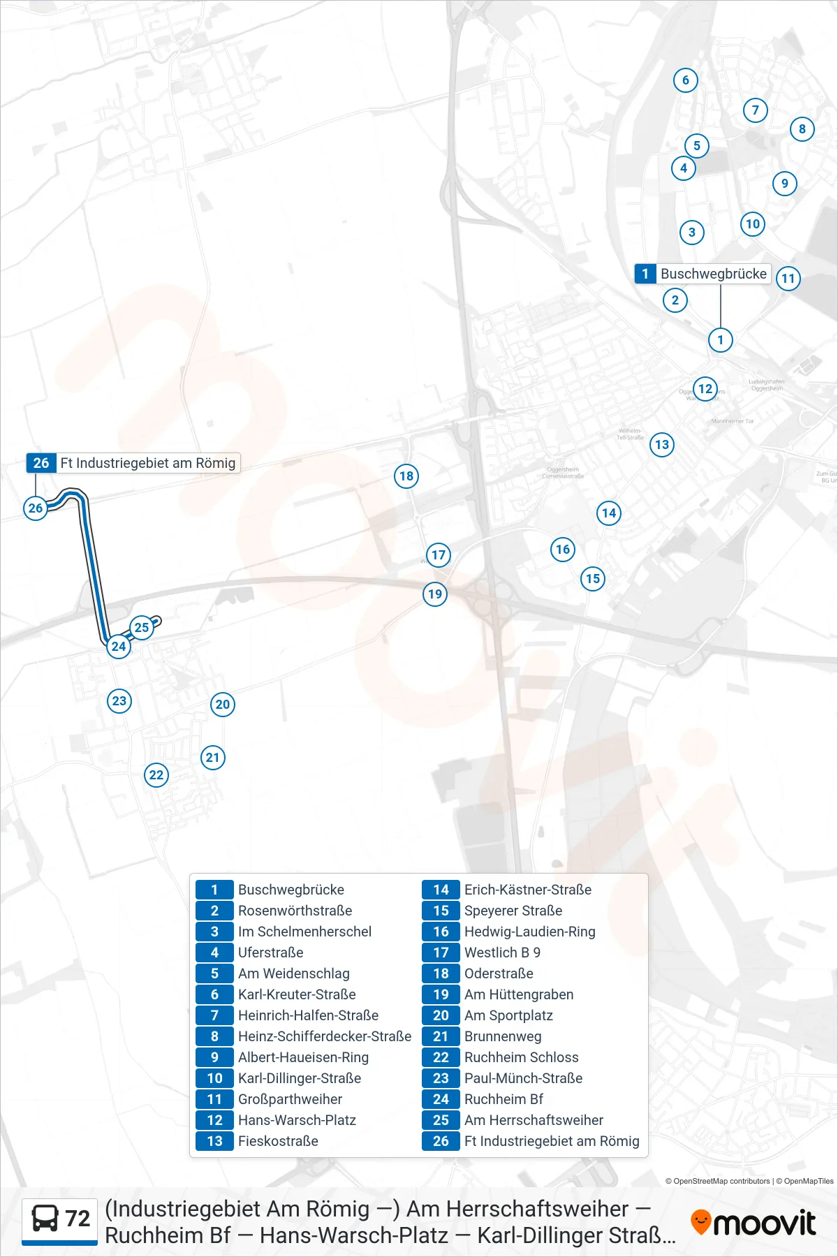 72 bus Line (Frankenthal am Römig) route and stops on a map