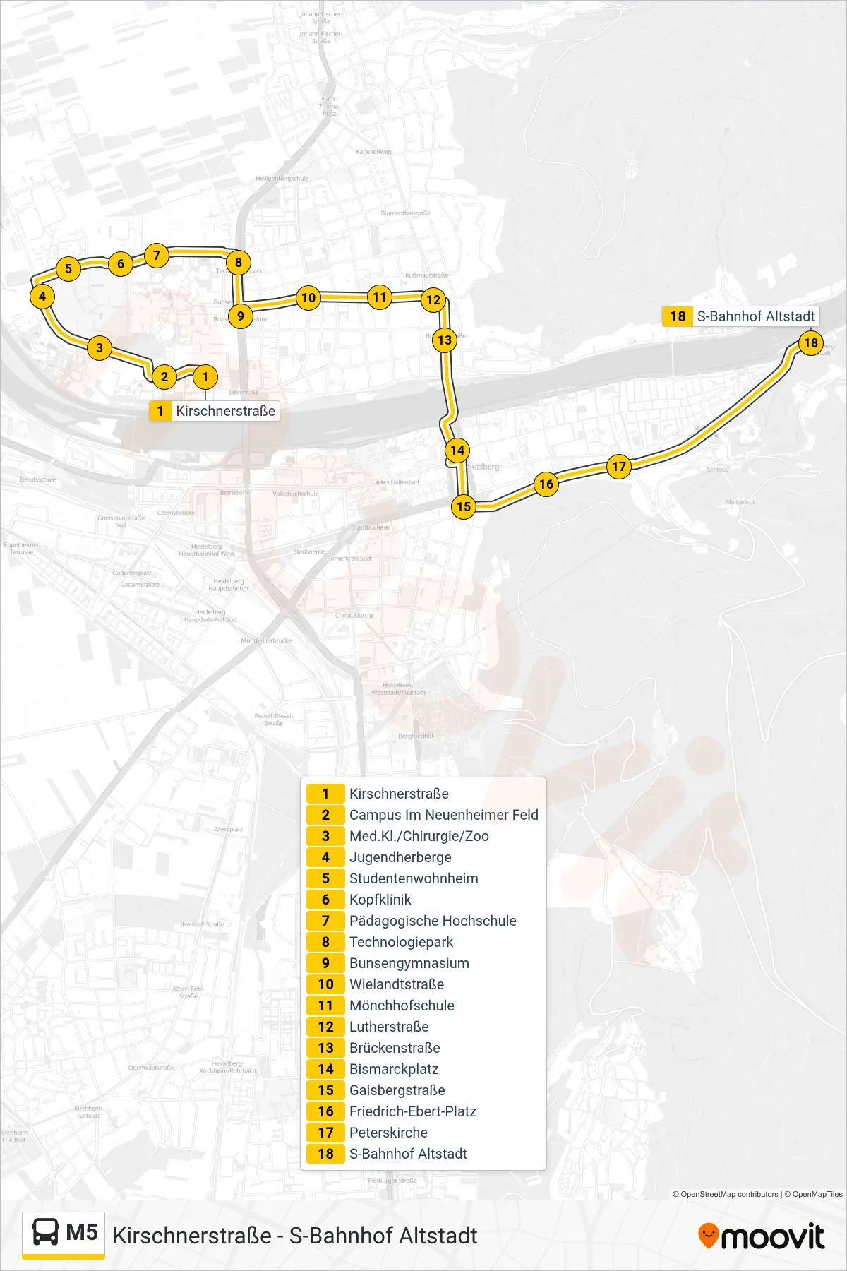 Linie M5 (Bus) Richtung S-Bahnhof Altstadt: Route und Haltestellen auf der Karte
