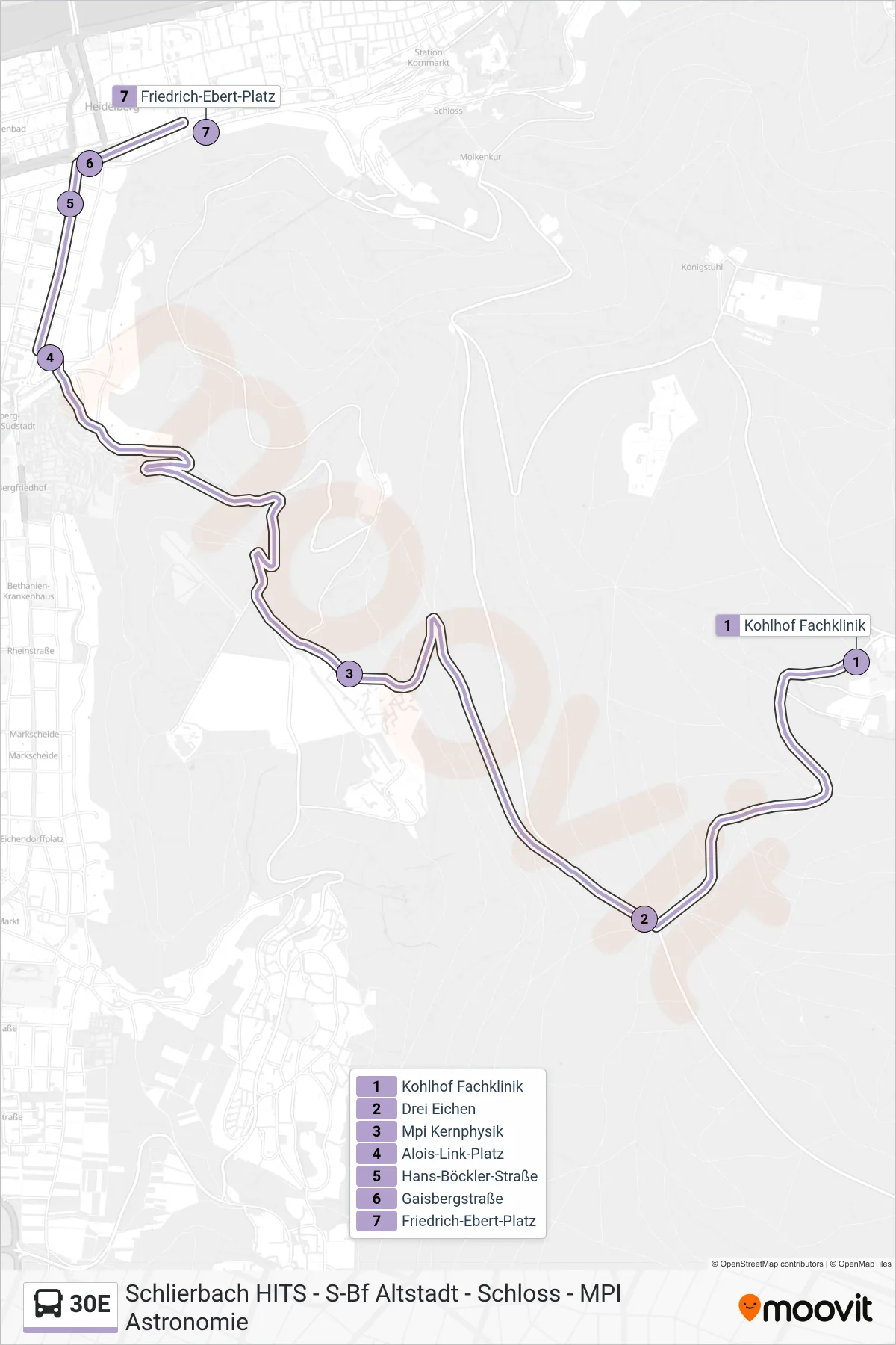 30E bus Line (Friedrich-Ebert-Platz) route and stops on a map