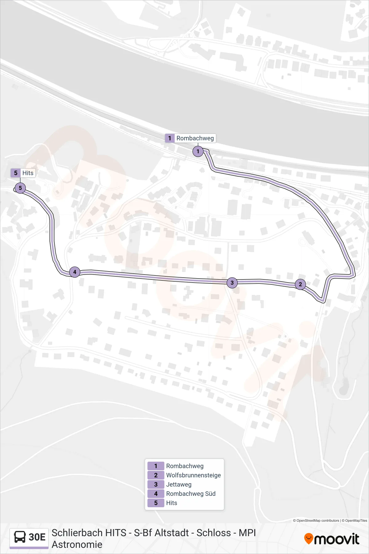 30E bus Line (Schlierbach Hits) route and stops on a map