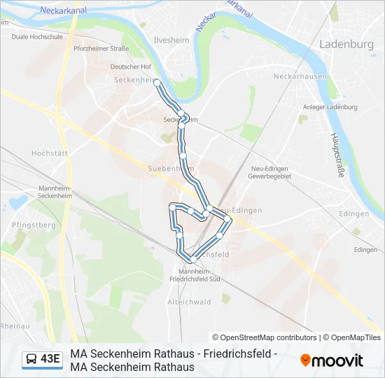 43E Bus Line Map