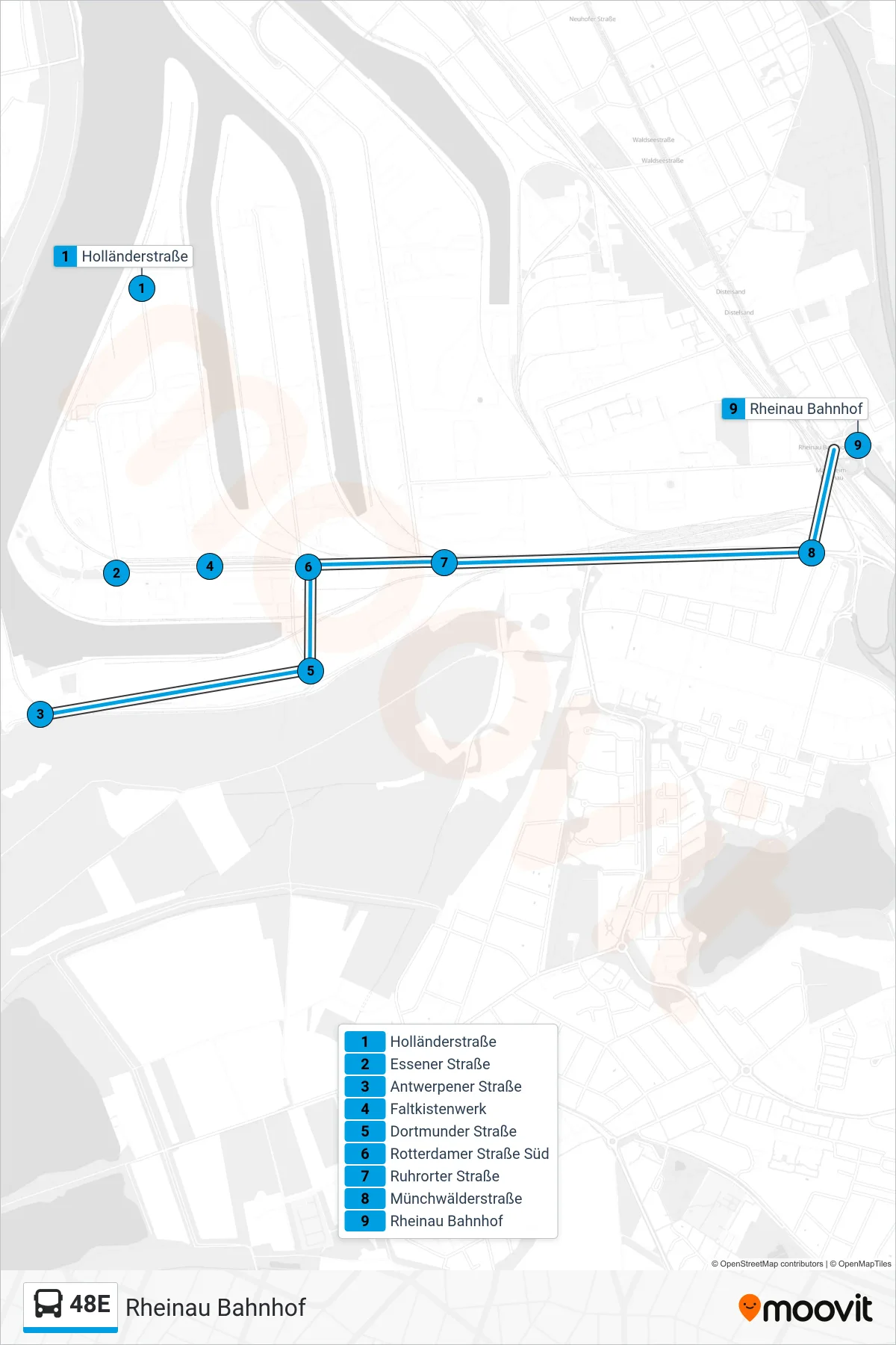 Linie 48E (Bus) Richtung Rheinau Bahnhof: Route und Haltestellen auf der Karte