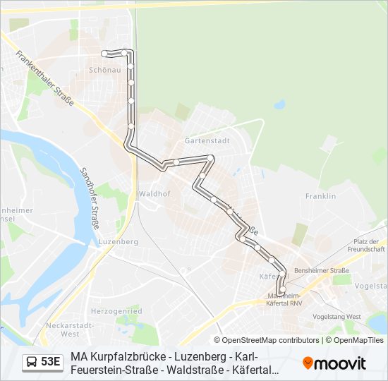 Автобус 53E: карта маршрута