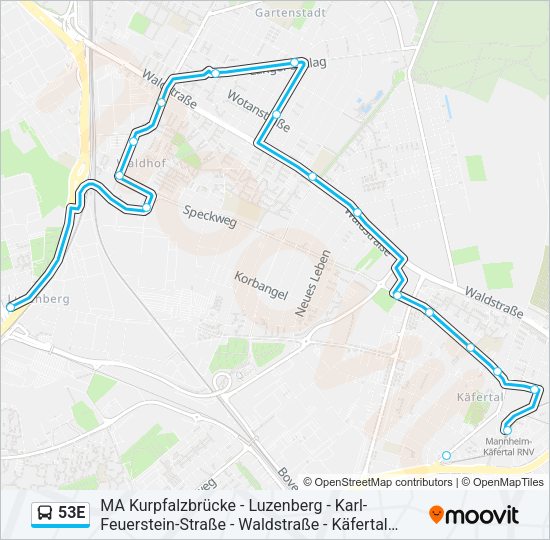 Автобус 53E: карта маршрута