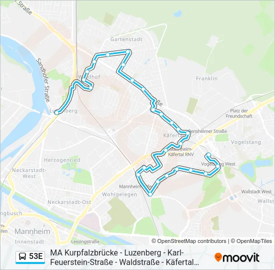 Buslinie 53E Karte