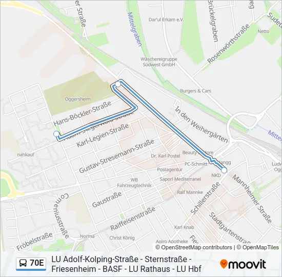 Buslinie 70E Karte